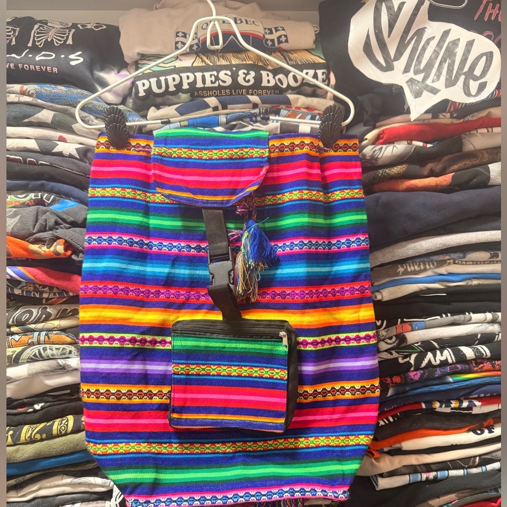 🍁 Hippy style  Outdoor Picnic Colorful Wool Backpack Bag Multi Color 🍁